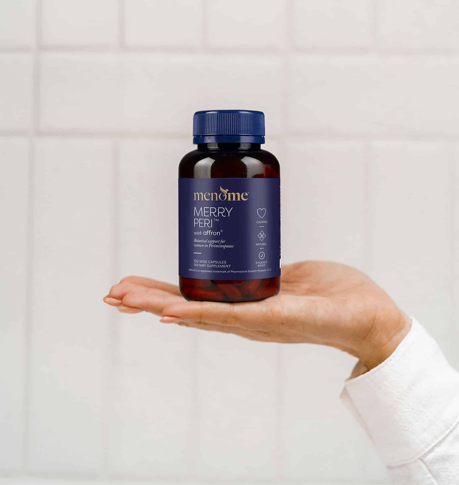 Merry Peri® with affron® menopause supplement, NZ made by MenoMe®