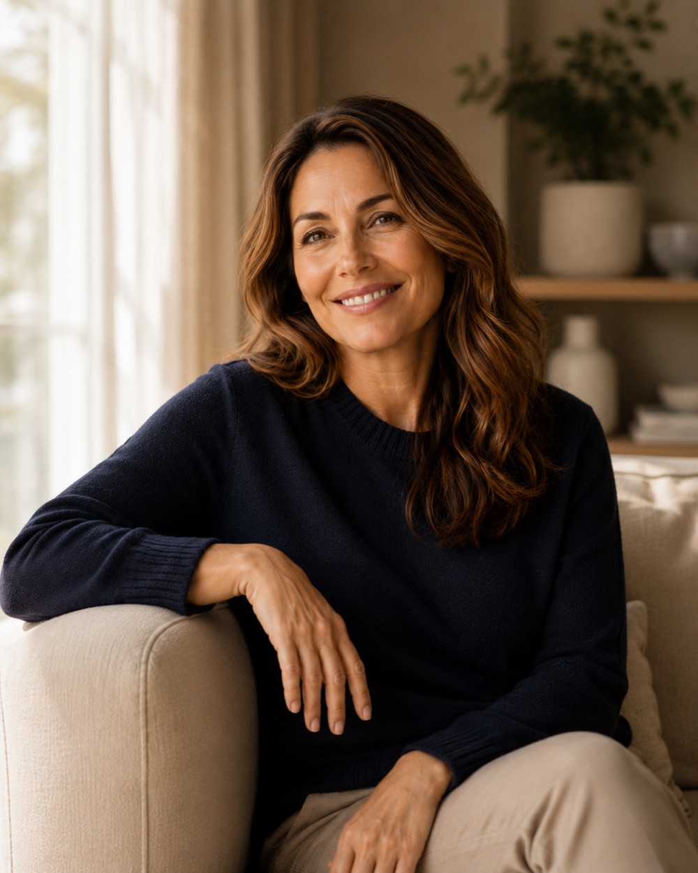 Woman in her menopause years, calm and at ease